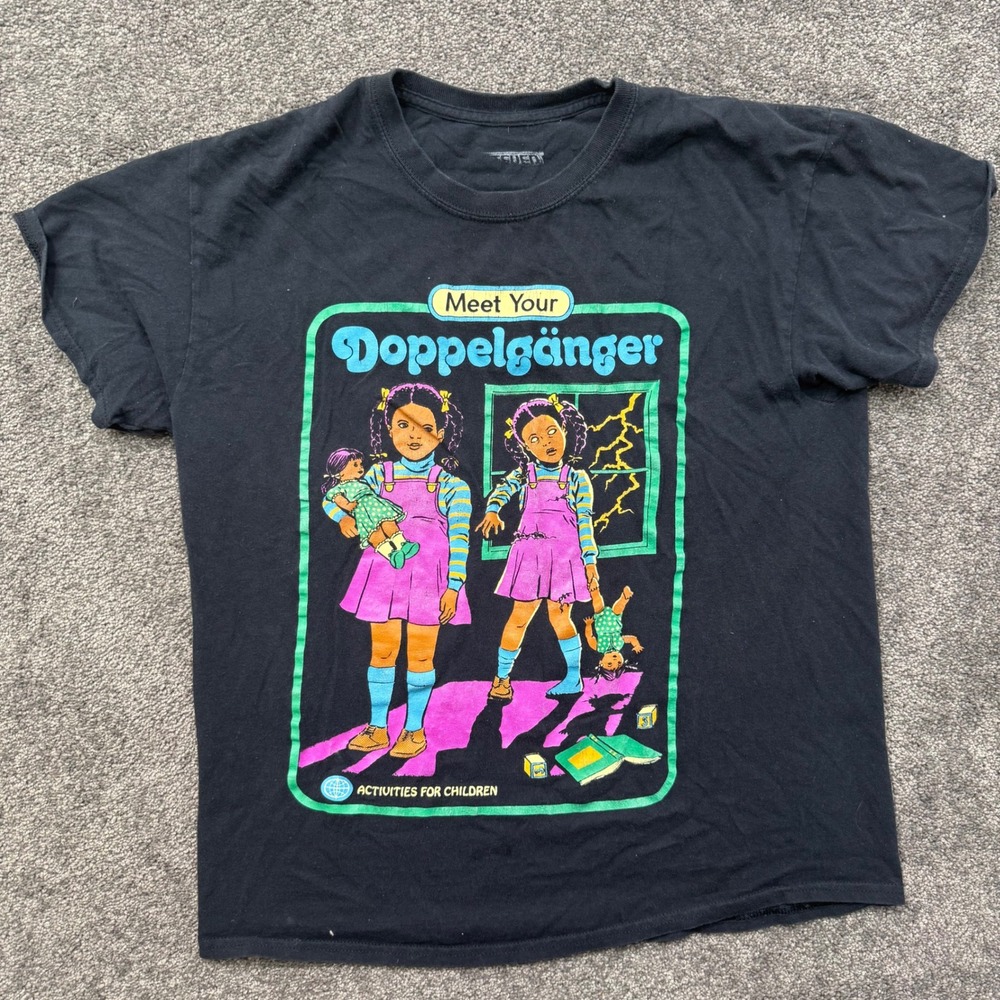 Steven Rhodes Meet Your Doppelganger Graphic T-Shirt Black Mens Large Crewneck